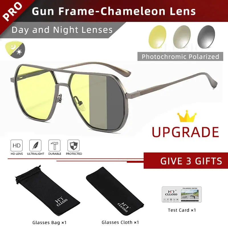 CLLOIO Anti-glare Day Night Vision Glasses Men Women Polarized Driving Sun Glasses Square Aluminum Photochromic Sunglasses UV400 - The Urban Blasts Ltd