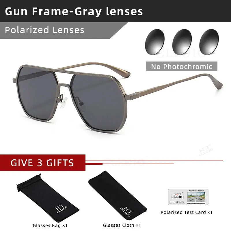 CLLOIO Anti-glare Day Night Vision Glasses Men Women Polarized Driving Sun Glasses Square Aluminum Photochromic Sunglasses UV400 - The Urban Blasts Ltd