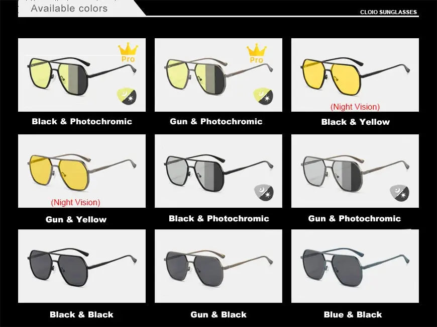 CLLOIO Anti-glare Day Night Vision Glasses Men Women Polarized Driving Sun Glasses Square Aluminum Photochromic Sunglasses UV400 - The Urban Blasts Ltd