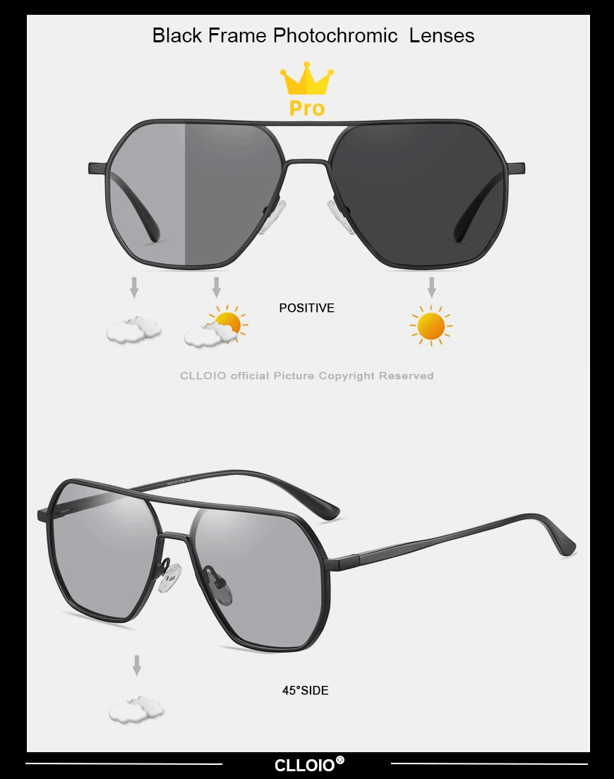 CLLOIO Anti-glare Day Night Vision Glasses Men Women Polarized Driving Sun Glasses Square Aluminum Photochromic Sunglasses UV400 - The Urban Blasts Ltd