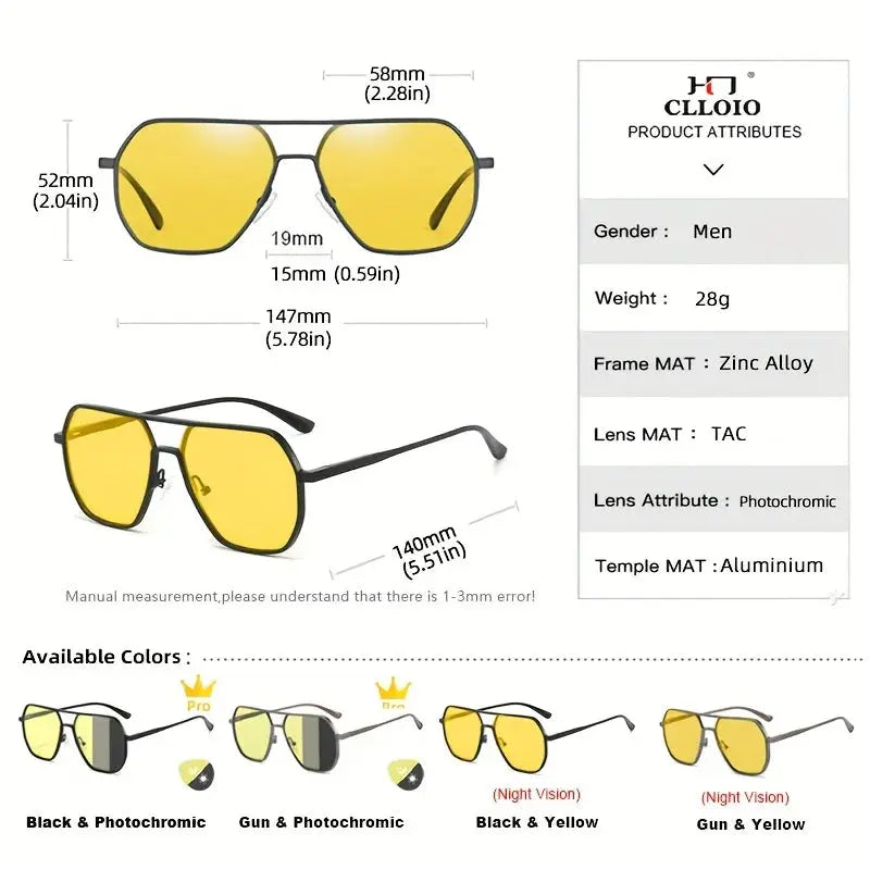 CLLOIO Anti-glare Day Night Vision Glasses Men Women Polarized Driving Sun Glasses Square Aluminum Photochromic Sunglasses UV400 - The Urban Blasts Ltd