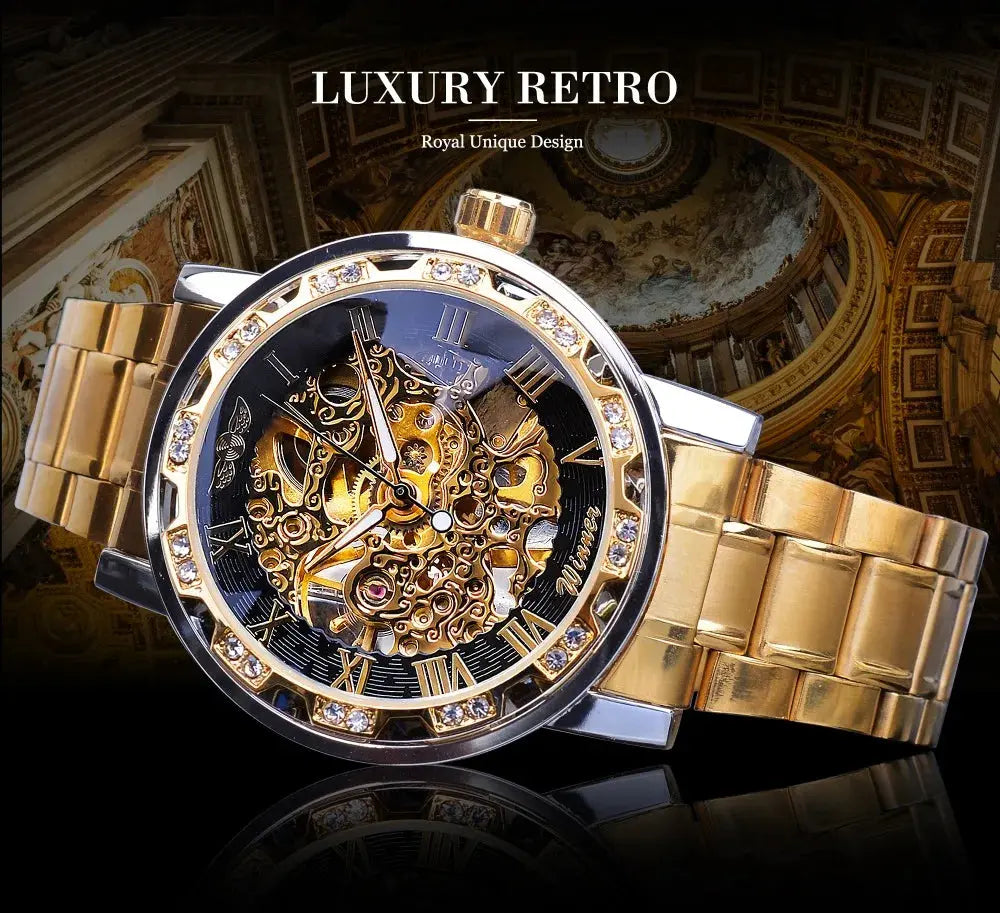 Fashion Winner Hot Top Brand Luxury Men Transparent Diamond Luminou Smovement Male Mechanical Skeleton Royal Design Wrist Watch - The Urban Blasts Ltd
