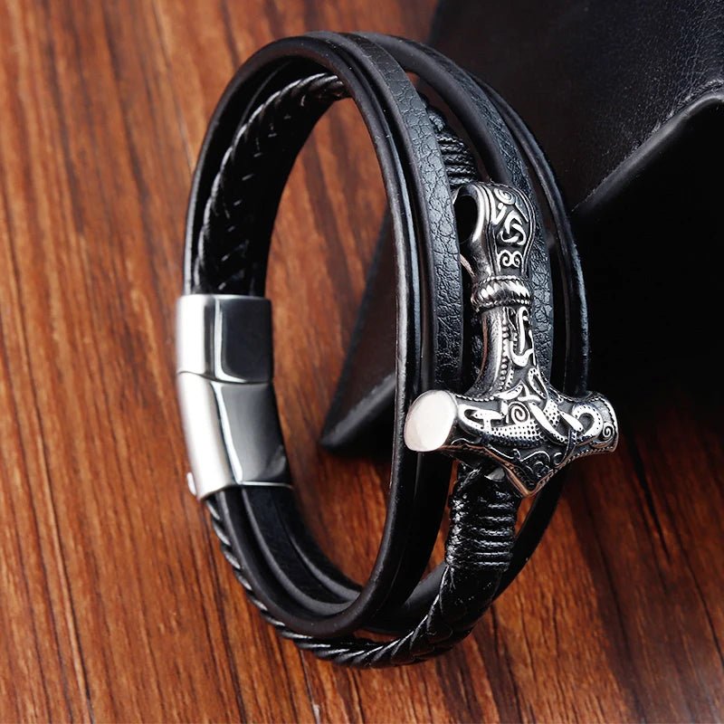 Trendy Genuine Leather Bracelet Men Classic Magnetic Button Stainless Steel Bangles Rope Wrap Charm for Male Bracelets - The Urban Blasts Ltd