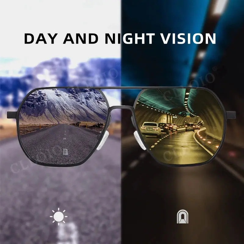 CLLOIO Anti-glare Day Night Vision Glasses Men Women Polarized Driving Sun Glasses Square Aluminum Photochromic Sunglasses UV400 - The Urban Blasts Ltd
