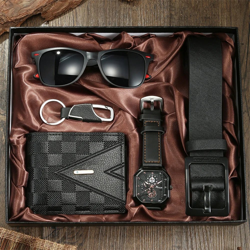 New Mens Watch Set with Gift Box for Men 5 Pieces Keychain Sunglasses Belt and Wallet Set for Men Him Boyfriend Dad Husband - The Urban Blasts Ltd