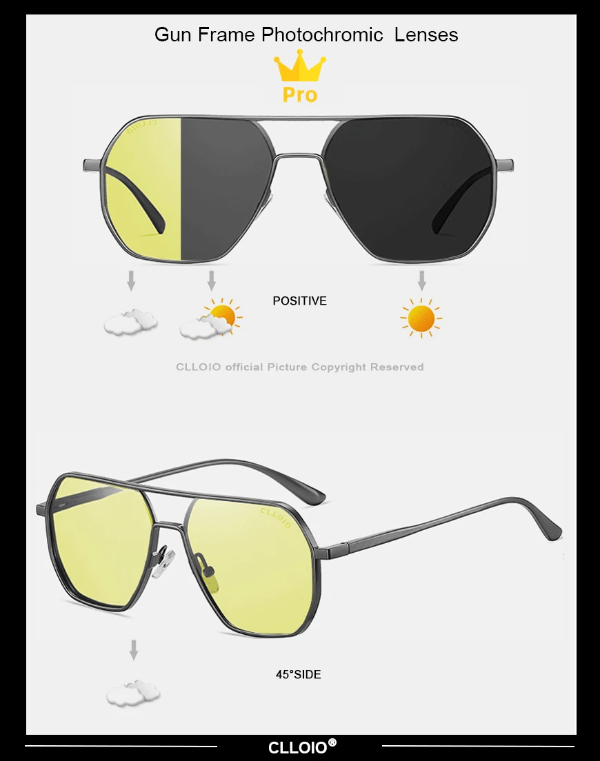 CLLOIO Anti-glare Day Night Vision Glasses Men Women Polarized Driving Sun Glasses Square Aluminum Photochromic Sunglasses UV400 - The Urban Blasts Ltd