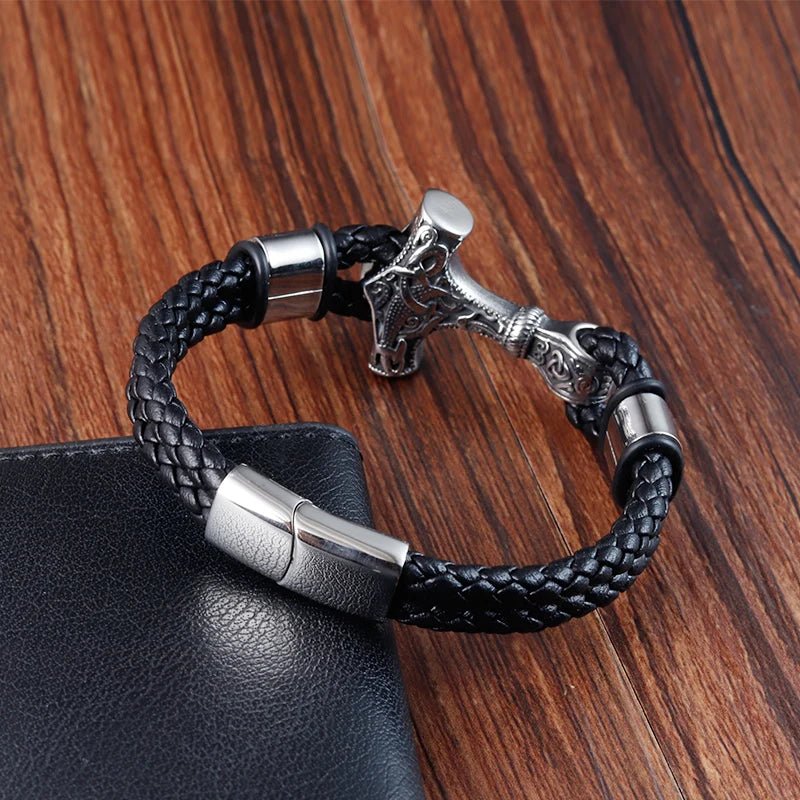 Trendy Genuine Leather Bracelet Men Classic Magnetic Button Stainless Steel Bangles Rope Wrap Charm for Male Bracelets - The Urban Blasts Ltd