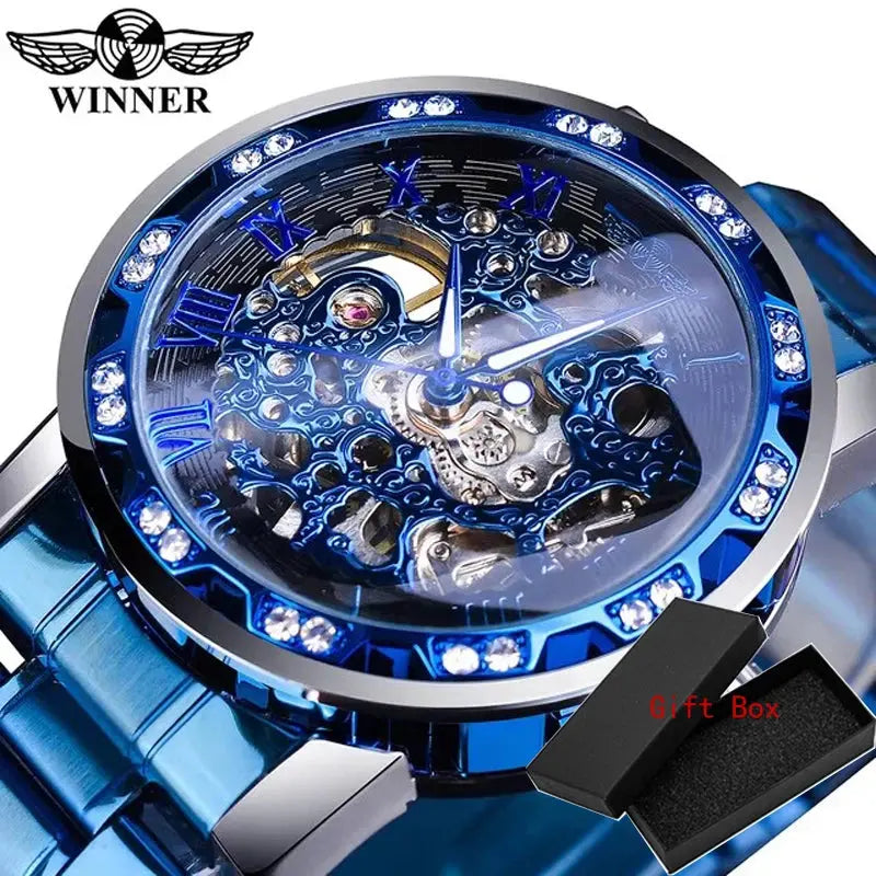 Fashion Winner Hot Top Brand Luxury Men Transparent Diamond Luminou Smovement Male Mechanical Skeleton Royal Design Wrist Watch - The Urban Blasts Ltd