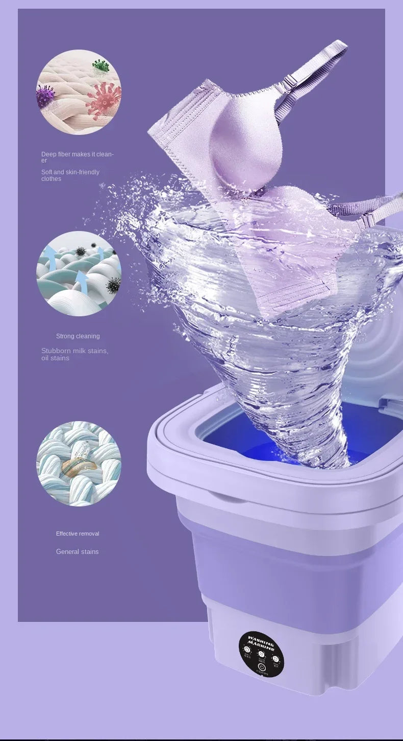 8L Portable Small Washing Machine Foldable with Spin Dryer For Socks Underwear Panties Mini Washer Household Laundry - The Urban Blasts Ltd
