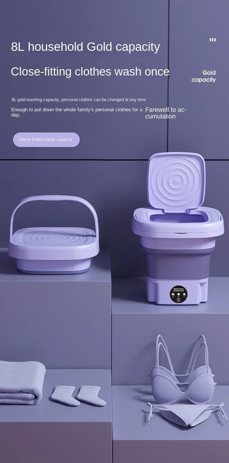 8L Portable Small Washing Machine Foldable with Spin Dryer For Socks Underwear Panties Mini Washer Household Laundry - The Urban Blasts Ltd