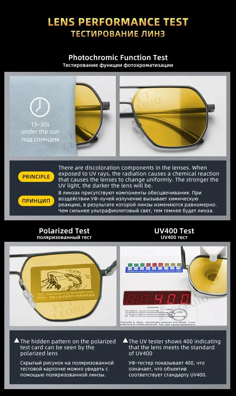 CLLOIO Anti-glare Day Night Vision Glasses Men Women Polarized Driving Sun Glasses Square Aluminum Photochromic Sunglasses UV400 - The Urban Blasts Ltd
