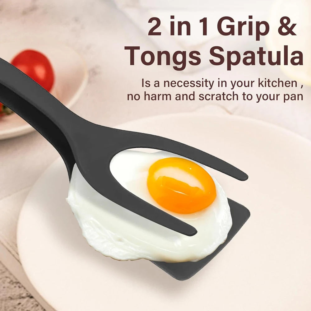 New 2 in 1 Grip Flip Spatula Tongs Egg Flipper Spatula Nylon Non Stick Coating Pancake Fish French Toast Omelet Making Tool - The Urban Blasts Ltd