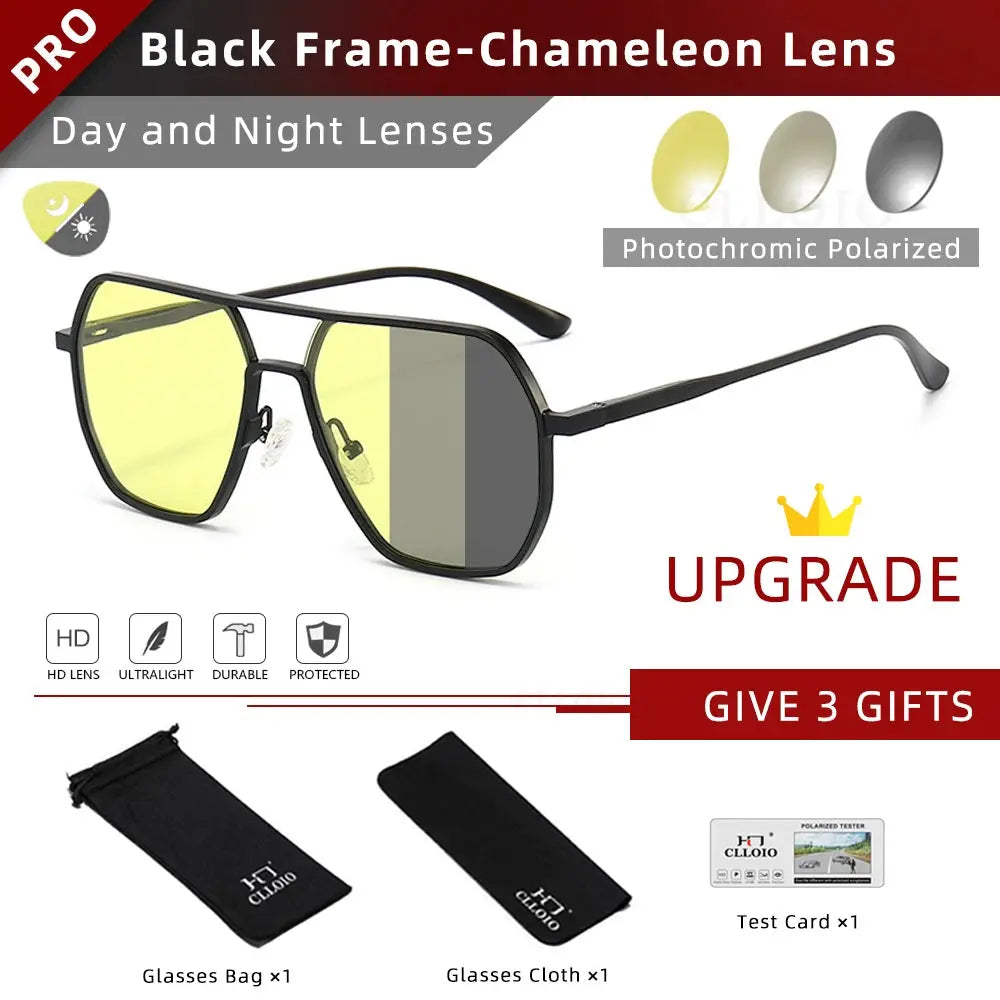 CLLOIO Anti-glare Day Night Vision Glasses Men Women Polarized Driving Sun Glasses Square Aluminum Photochromic Sunglasses UV400 - The Urban Blasts Ltd