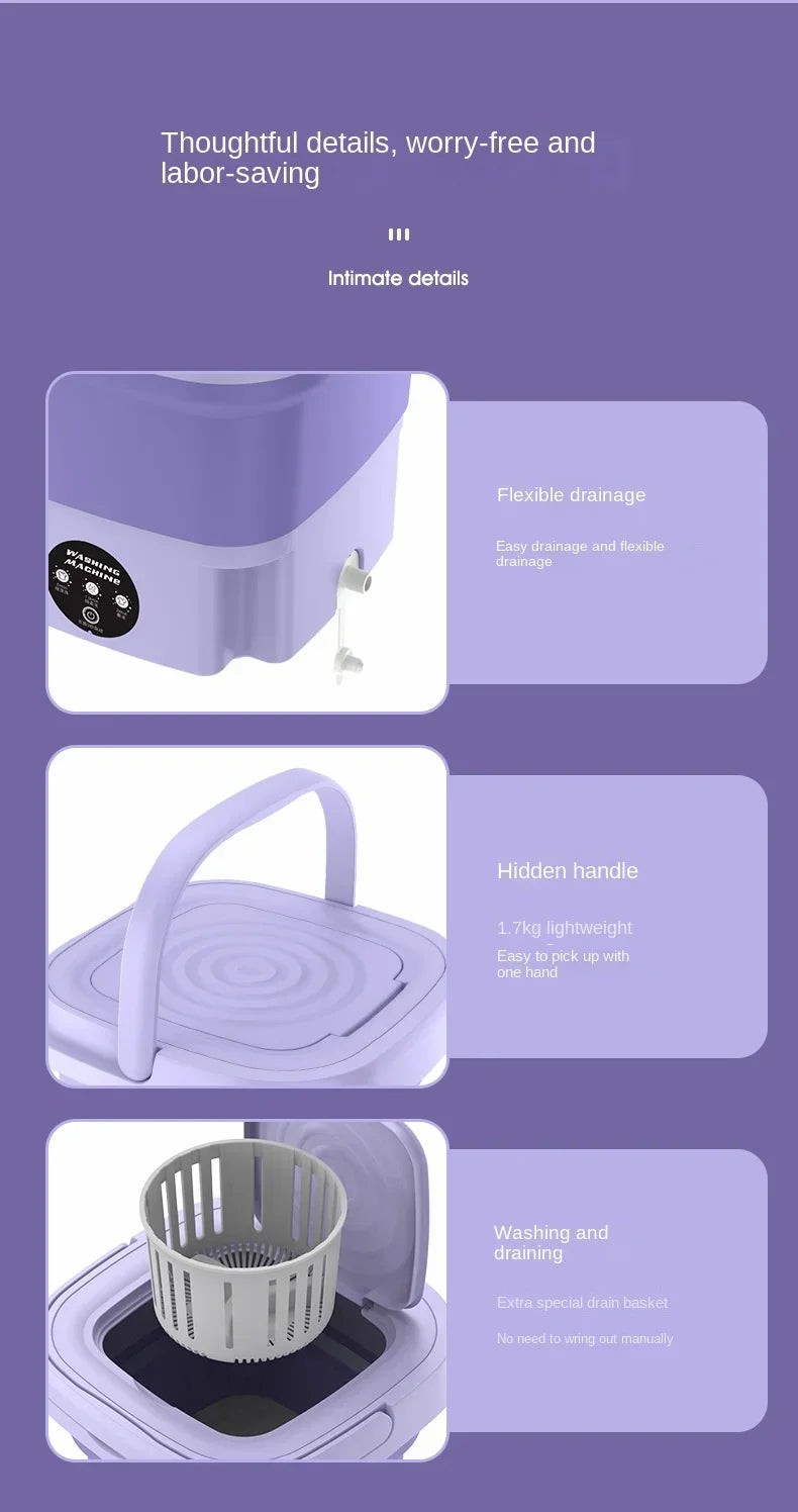 8L Portable Small Washing Machine Foldable with Spin Dryer For Socks Underwear Panties Mini Washer Household Laundry - The Urban Blasts Ltd