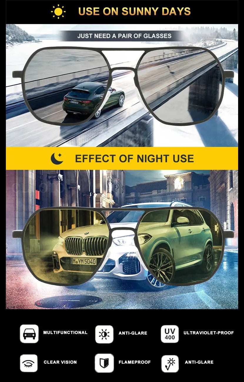 CLLOIO Anti-glare Day Night Vision Glasses Men Women Polarized Driving Sun Glasses Square Aluminum Photochromic Sunglasses UV400 - The Urban Blasts Ltd