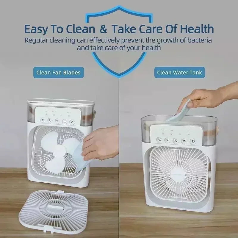 New 3 In 1 Fan AIr Conditioner Household Mini Air Cooler LED Night Light Portable Humidifier Air Adjustment Fan Office Home Fan - The Urban Blasts Ltd