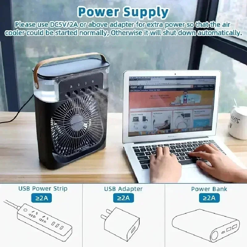 New 3 In 1 Fan AIr Conditioner Household Mini Air Cooler LED Night Light Portable Humidifier Air Adjustment Fan Office Home Fan - The Urban Blasts Ltd