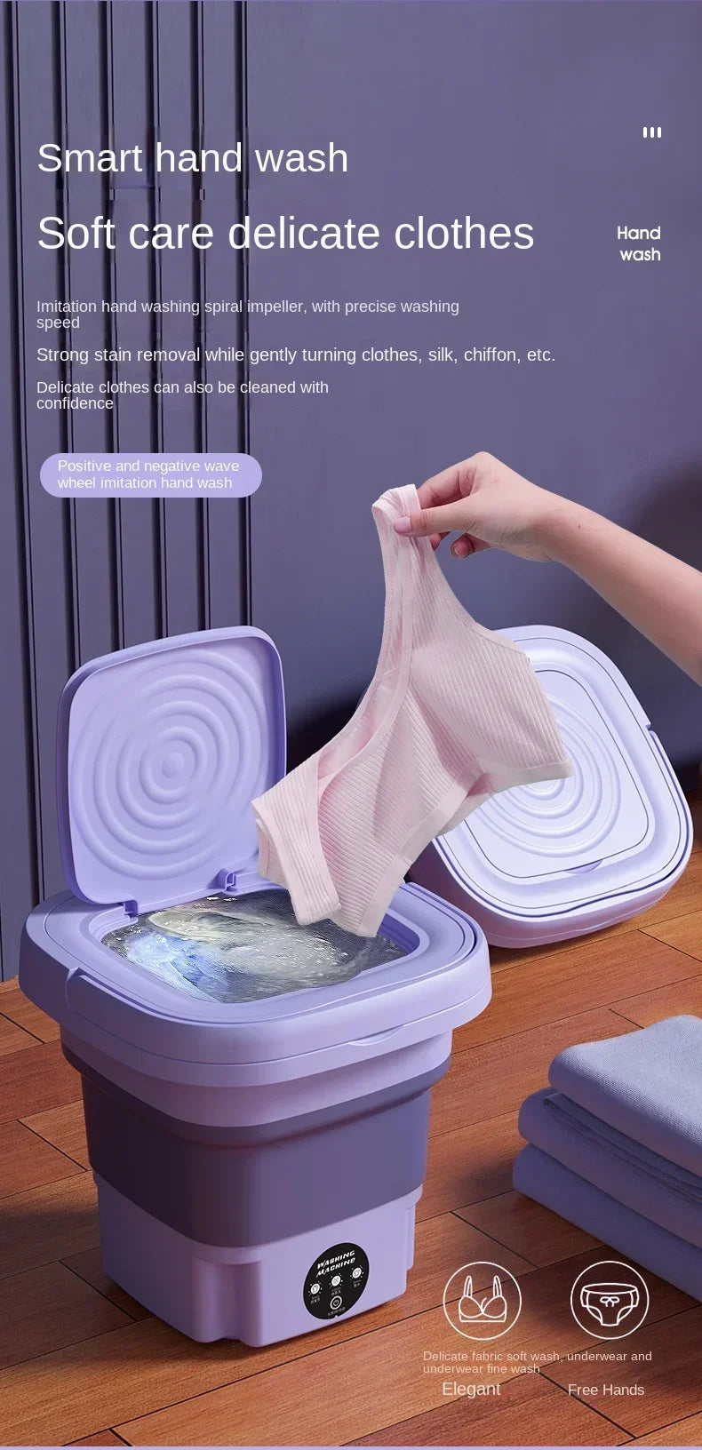 8L Portable Small Washing Machine Foldable with Spin Dryer For Socks Underwear Panties Mini Washer Household Laundry - The Urban Blasts Ltd