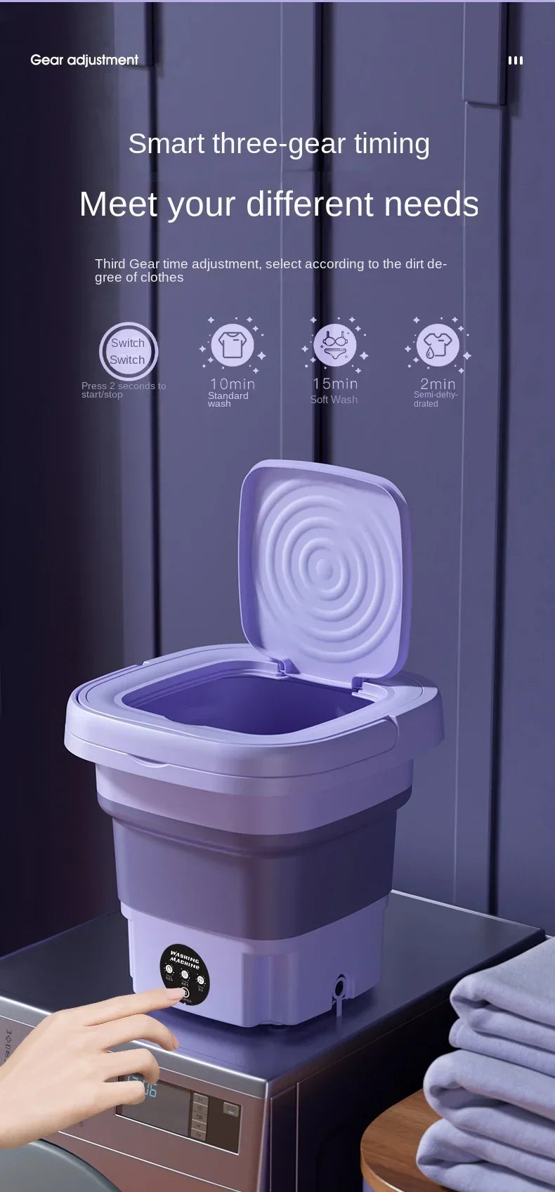 8L Portable Small Washing Machine Foldable with Spin Dryer For Socks Underwear Panties Mini Washer Household Laundry - The Urban Blasts Ltd