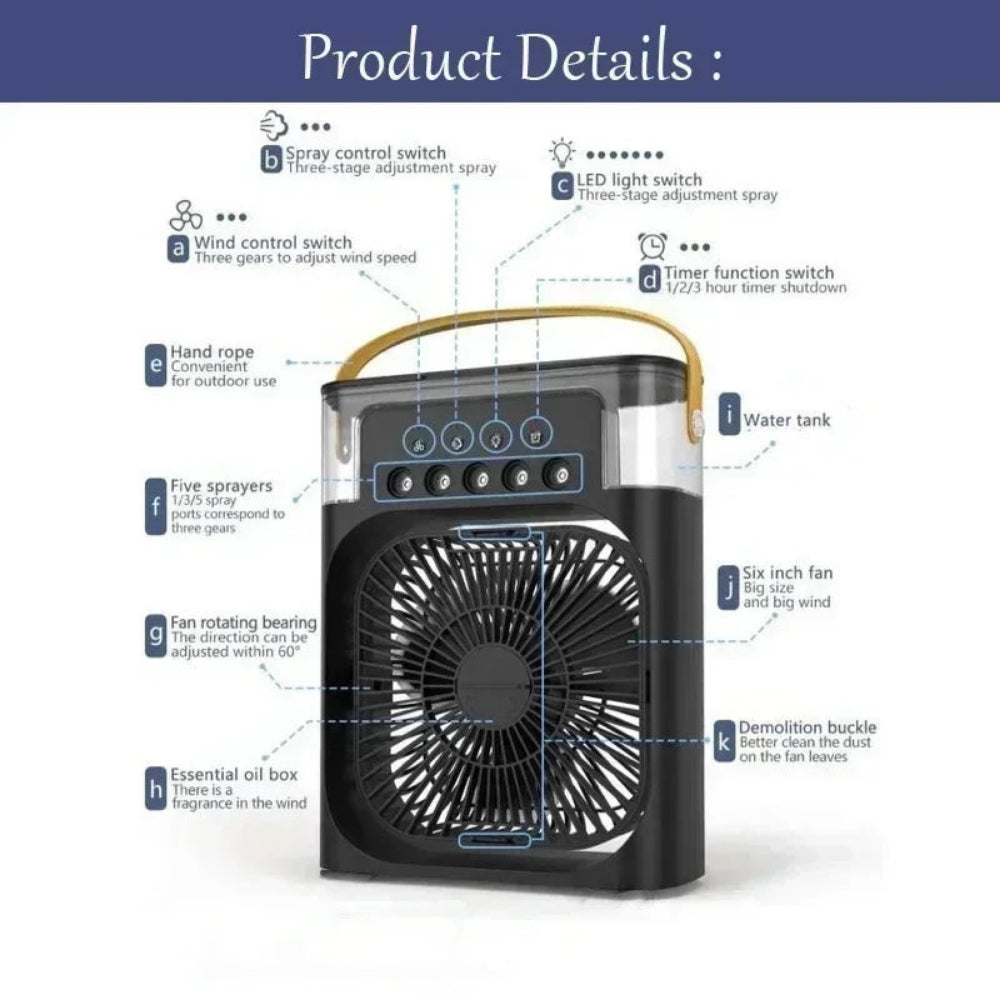 New 3 In 1 Fan AIr Conditioner Household Mini Air Cooler LED Night Light Portable Humidifier Air Adjustment Fan Office Home Fan - The Urban Blasts Ltd