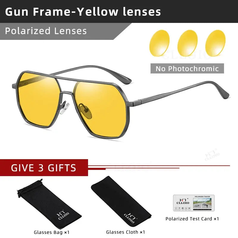 CLLOIO Anti-glare Day Night Vision Glasses Men Women Polarized Driving Sun Glasses Square Aluminum Photochromic Sunglasses UV400 - The Urban Blasts Ltd