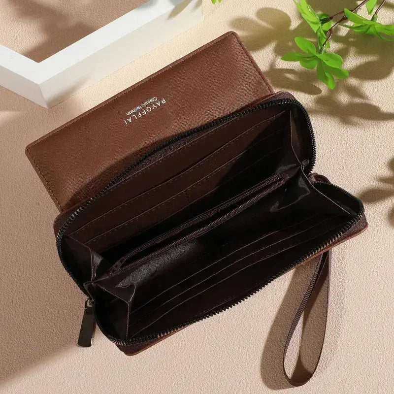 1pc Classic Unisex Faux Leather Wallet, Double Layer with Snap Closure, Zippered Card Holder & Photo Compartment, Color blocking - The Urban Blasts Ltd