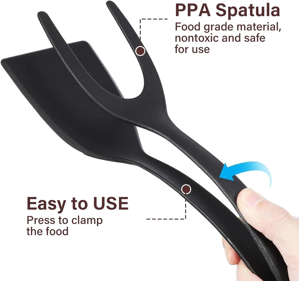New 2 in 1 Grip Flip Spatula Tongs Egg Flipper Spatula Nylon Non Stick Coating Pancake Fish French Toast Omelet Making Tool - The Urban Blasts Ltd
