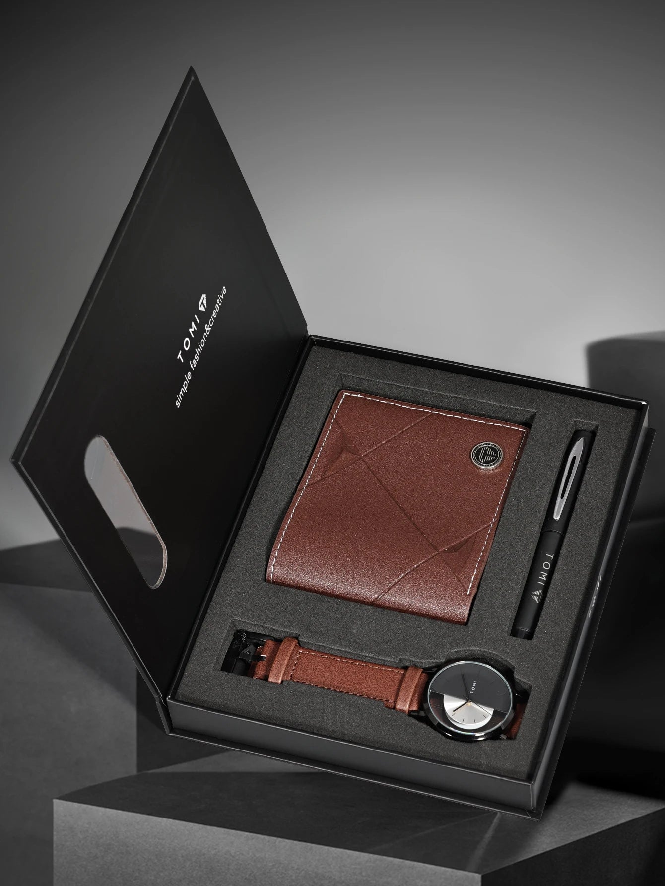 TOMI 3PCS Luxury Business Gift Box Set Men Watch Wallet - The Urban Blasts Ltd