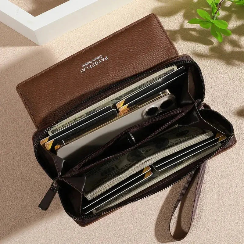 1pc Classic Unisex Faux Leather Wallet, Double Layer with Snap Closure, Zippered Card Holder & Photo Compartment, Color blocking - The Urban Blasts Ltd