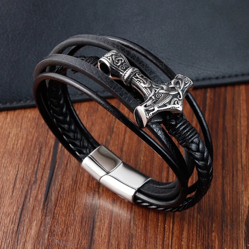 Trendy Genuine Leather Bracelet Men Classic Magnetic Button Stainless Steel Bangles Rope Wrap Charm for Male Bracelets - The Urban Blasts Ltd