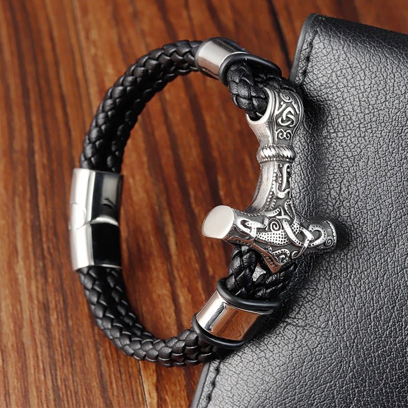 Trendy Genuine Leather Bracelet Men Classic Magnetic Button Stainless Steel Bangles Rope Wrap Charm for Male Bracelets - The Urban Blasts Ltd