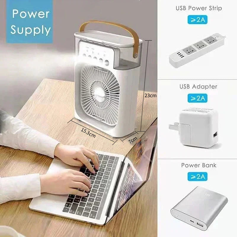 New 3 In 1 Fan AIr Conditioner Household Mini Air Cooler LED Night Light Portable Humidifier Air Adjustment Fan Office Home Fan - The Urban Blasts Ltd