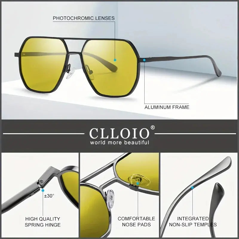 CLLOIO Anti-glare Day Night Vision Glasses Men Women Polarized Driving Sun Glasses Square Aluminum Photochromic Sunglasses UV400 - The Urban Blasts Ltd