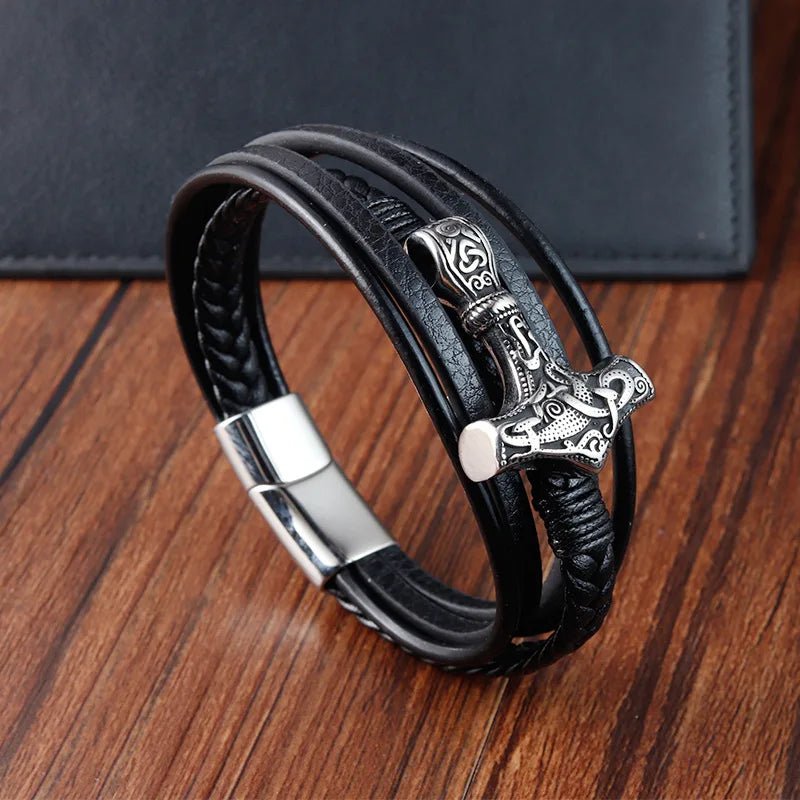 Trendy Genuine Leather Bracelet Men Classic Magnetic Button Stainless Steel Bangles Rope Wrap Charm for Male Bracelets - The Urban Blasts Ltd