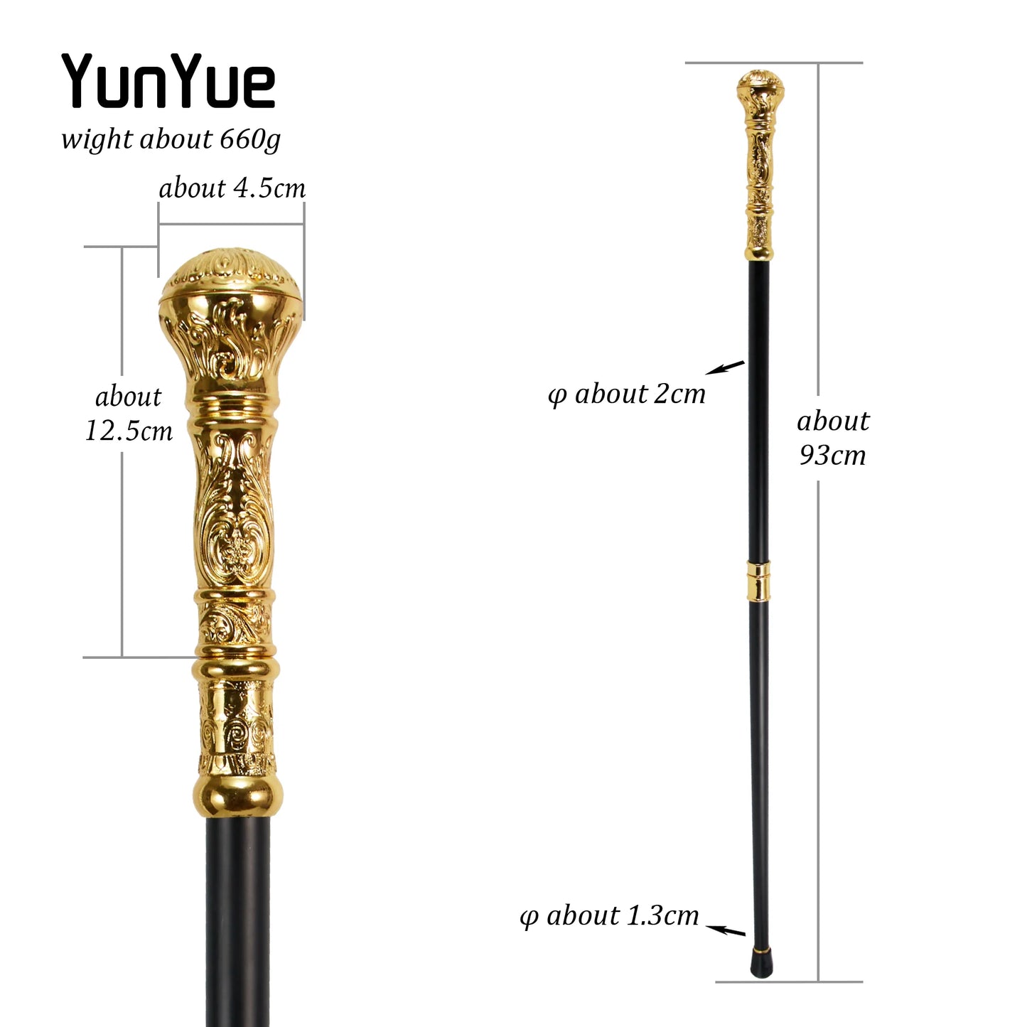 Elegant Golden Round Handle Fashion Walking Stick Cosplay Gentlemen Vintage Handmade Walking Cane Lady Detachable Walking Canes - The Urban Blasts Ltd