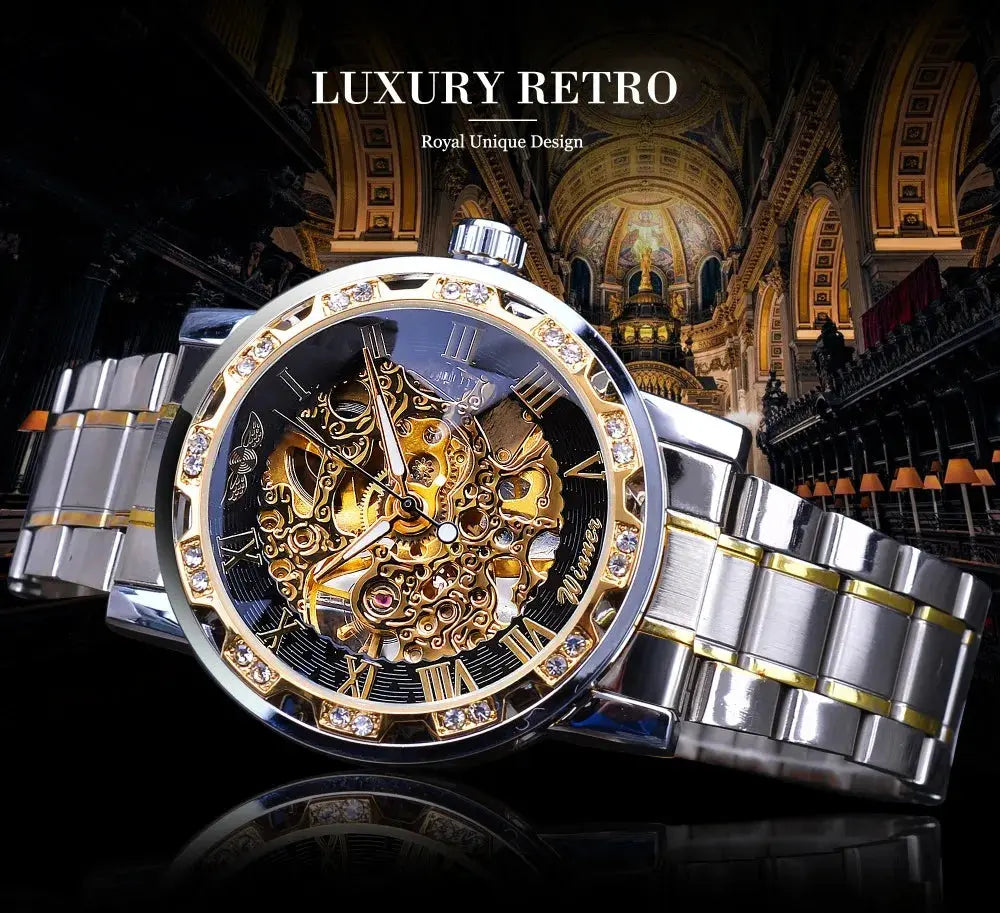 Fashion Winner Hot Top Brand Luxury Men Transparent Diamond Luminou Smovement Male Mechanical Skeleton Royal Design Wrist Watch - The Urban Blasts Ltd