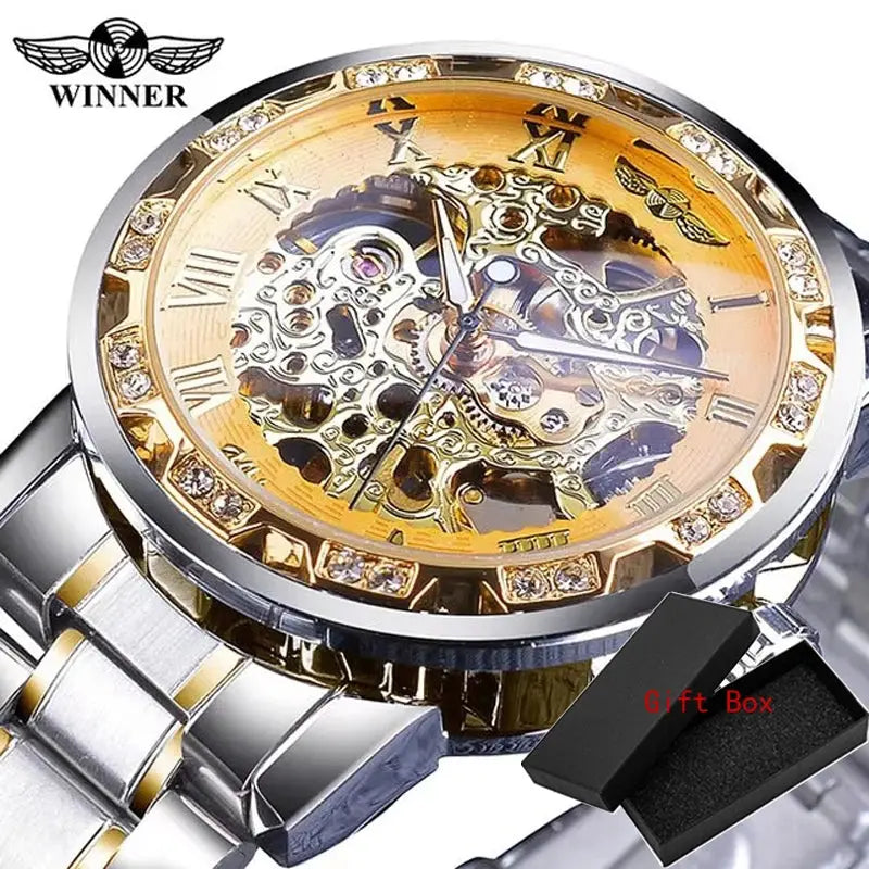 Fashion Winner Hot Top Brand Luxury Men Transparent Diamond Luminou Smovement Male Mechanical Skeleton Royal Design Wrist Watch - The Urban Blasts Ltd