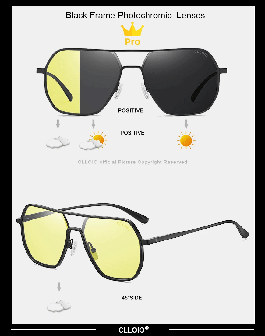 CLLOIO Anti-glare Day Night Vision Glasses Men Women Polarized Driving Sun Glasses Square Aluminum Photochromic Sunglasses UV400 - The Urban Blasts Ltd