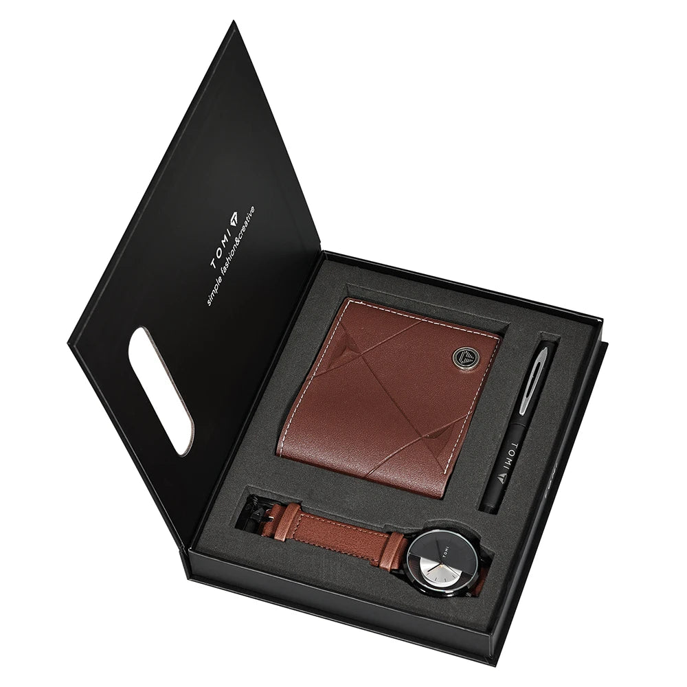 TOMI 3PCS Luxury Business Gift Box Set Men Watch Wallet - The Urban Blasts Ltd