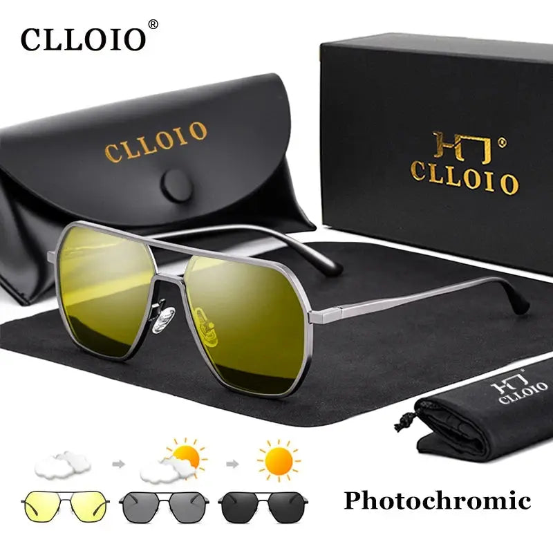 CLLOIO Anti-glare Day Night Vision Glasses Men Women Polarized Driving Sun Glasses Square Aluminum Photochromic Sunglasses UV400 - The Urban Blasts Ltd