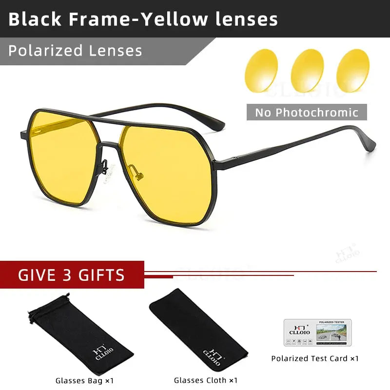 CLLOIO Anti-glare Day Night Vision Glasses Men Women Polarized Driving Sun Glasses Square Aluminum Photochromic Sunglasses UV400 - The Urban Blasts Ltd