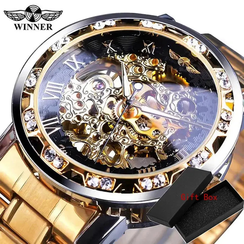 Fashion Winner Hot Top Brand Luxury Men Transparent Diamond Luminou Smovement Male Mechanical Skeleton Royal Design Wrist Watch - The Urban Blasts Ltd