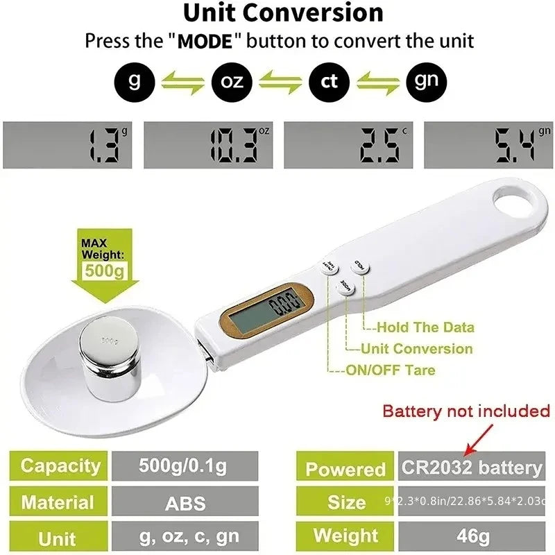 500g/0.1g Weight Measuring Spoon Portable LCD Digital Kitchen Scale Electronic Food Measuring Spoon Scale Kitchen Tool for Food - The Urban Blasts Ltd