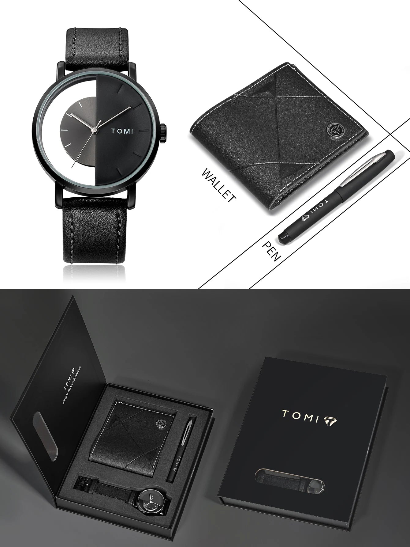 TOMI 3PCS Luxury Business Gift Box Set Men Watch Wallet - The Urban Blasts Ltd