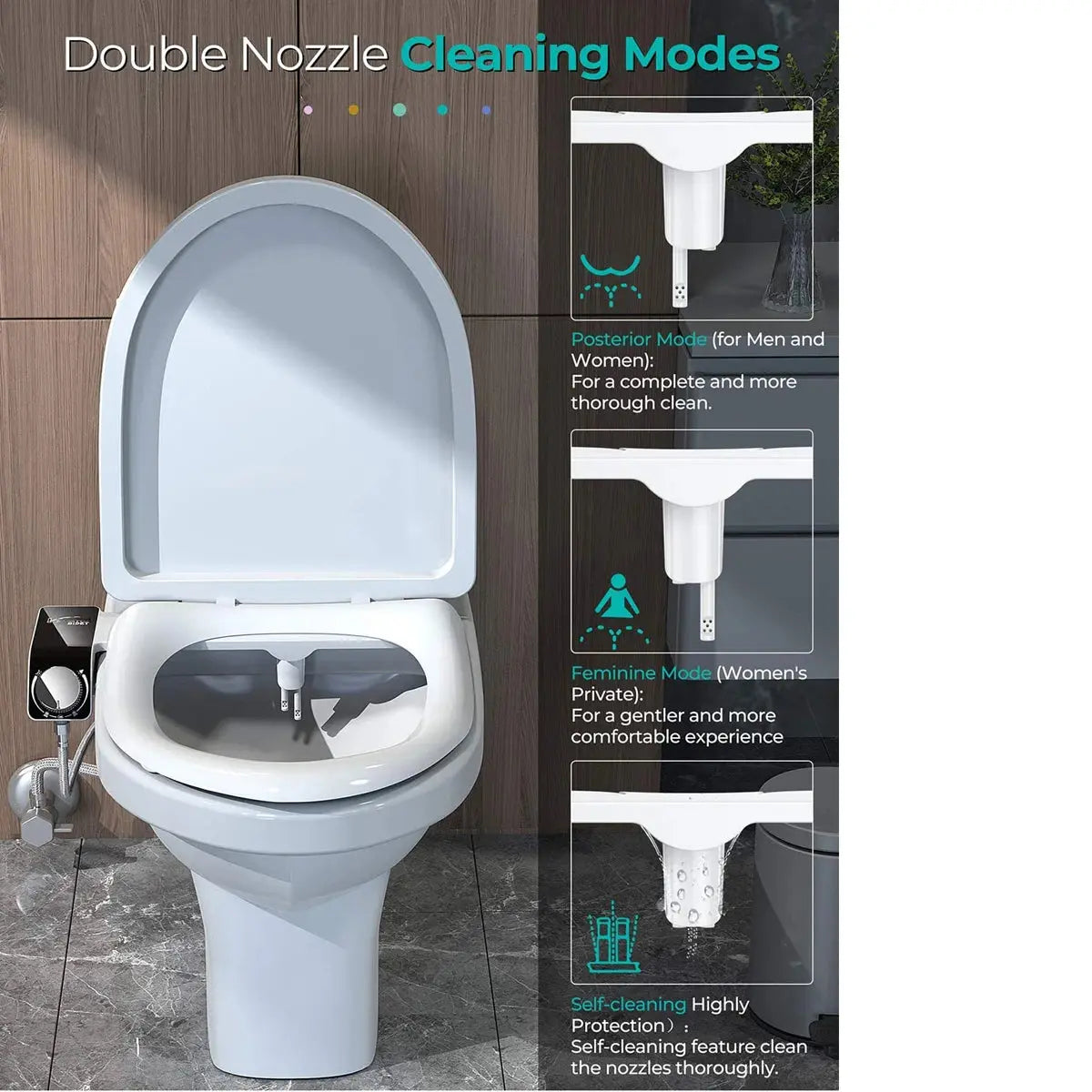 Bidet Toilet Seat Attachment Non-Electric Self-Cleaning Dual Nozzles Wash Hot /Cold Mixer Water Lady Bathroom Accessories Sprayer - The Urban Blasts Ltd