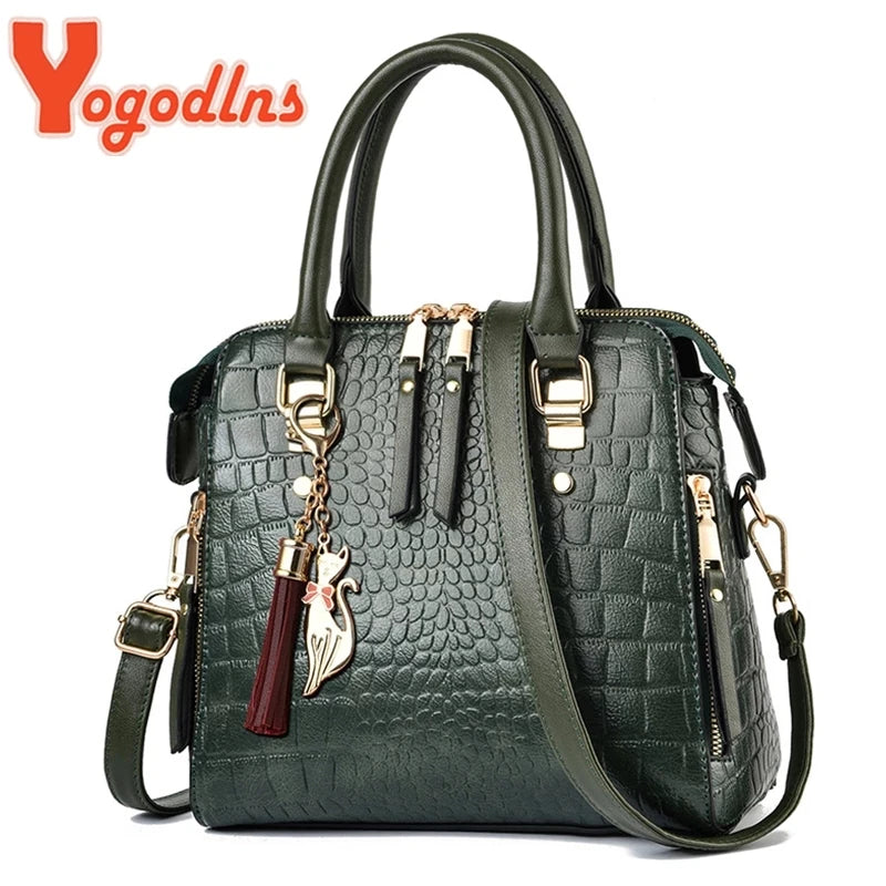 Yogodlns Luxury Crocodile Pattern Handbag  PU Leather Tassel Shoulder Bag Great for Valentines and Mother's day