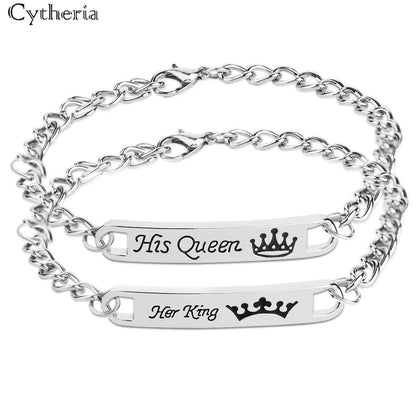 His queen Her king Bracelets for lovers Bending statement couple Gift imperial crown bracelet for Valentine's Day