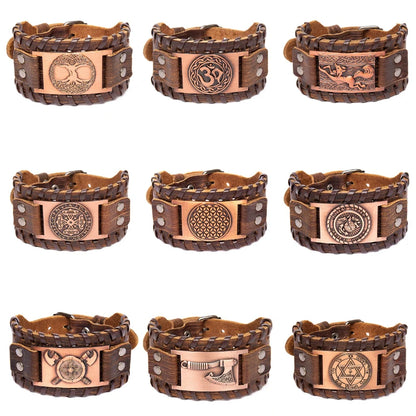 Retro Wide Leather Pirate Compass Bracelet Celtic Viking Compass Bracelet Jewellery Accessories Gifts to Valentine's Day