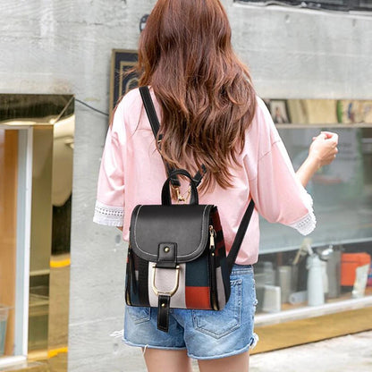 Splicing Backpack PU Leather Plaid Backpack Multi-Function Knapsack Lock Backpack Great for Valentine's and Mother's Day