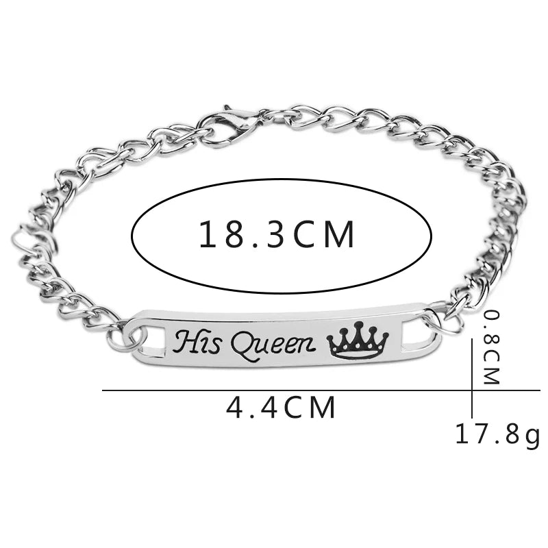 His queen Her king Bracelets for lovers Bending statement couple Gift imperial crown bracelet for Valentine's Day